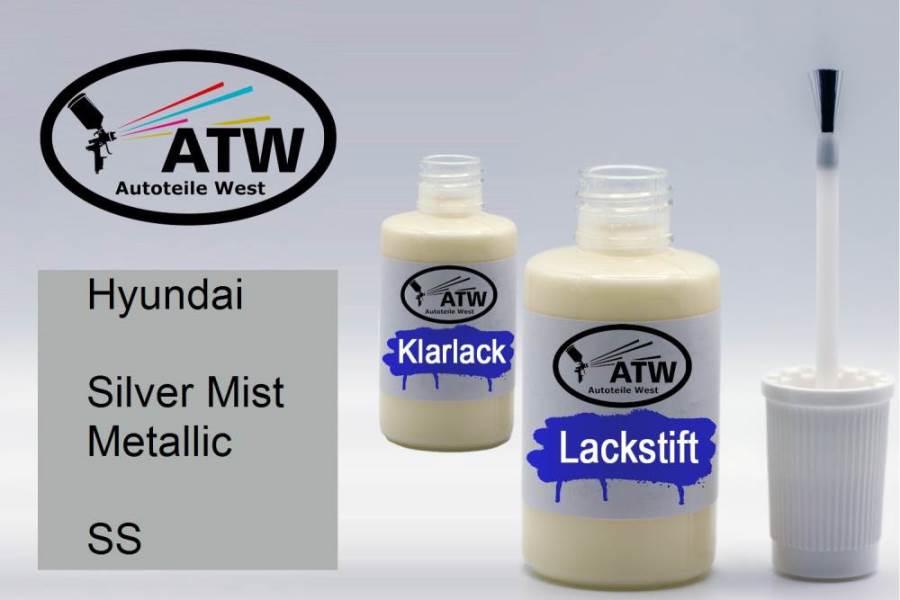 Hyundai, Silver Mist Metallic, SS: 20ml Lackstift + 20ml Klarlack - Set, von ATW Autoteile West.